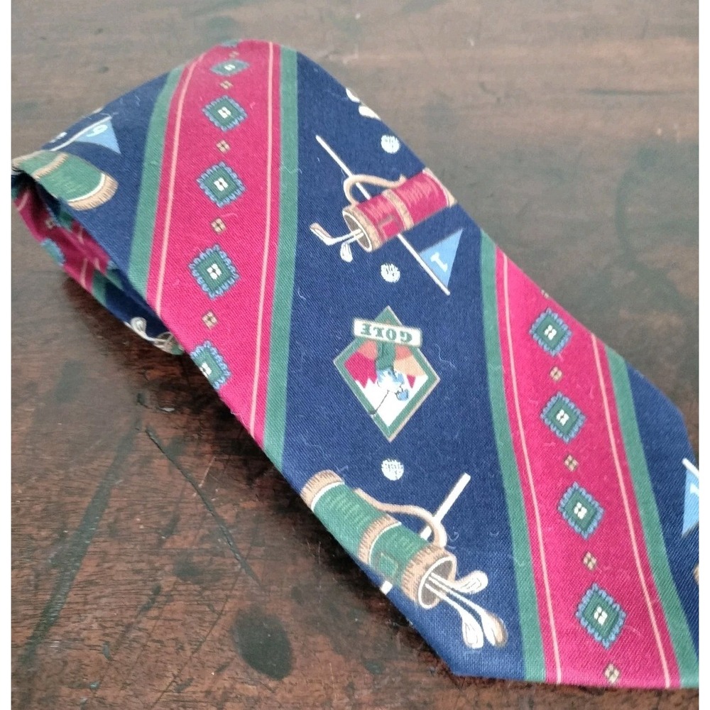 Vintage Beans McGee Golf Necktie 100% Cotton Novelty Print Made in USA
